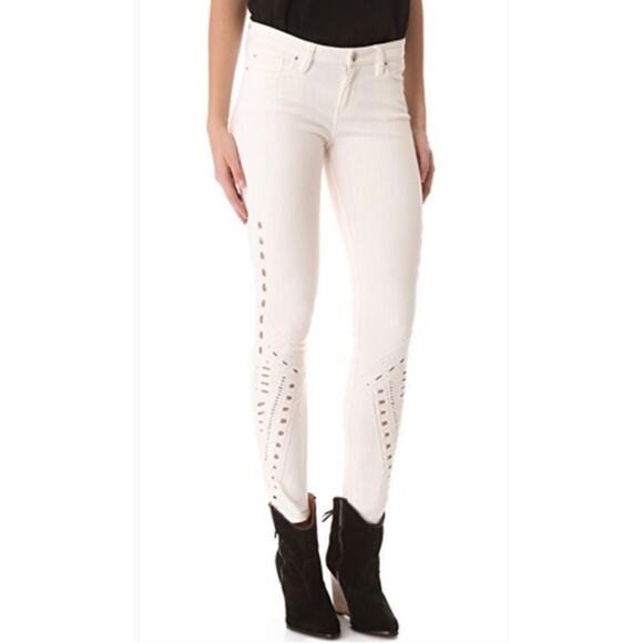 IRO Jeans Womens 26 White Hawkins Eyelet Embroidered Skinny Pant Boho Modern - Picture 1 of 8